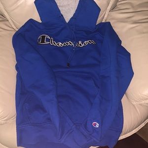 Blue and black champion hoodie